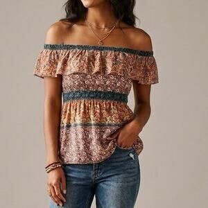 Bailey 44 Floral Boho Ruffle Neck Blouse Top Medium